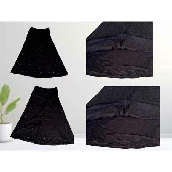 Vintage Liz Claiborne Black Sequined Maxi Skirt Size 6 Embroidered Floral READ - Picture 9 of 12